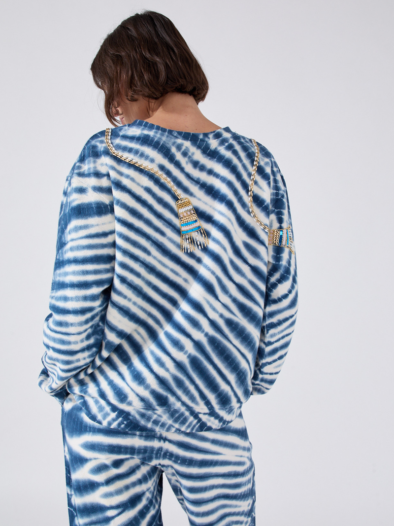 Janis Tassel Embellished Sweatshirt Blue