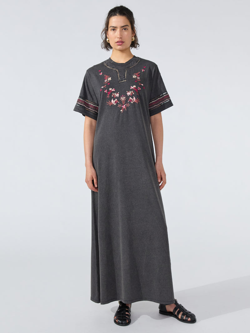 Maya Embroidered Maxi T-Shirt Dress