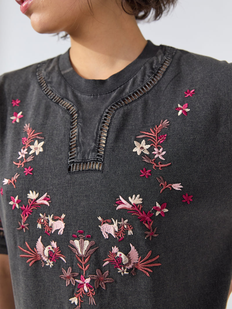 Maya Embroidered Maxi T-Shirt Dress