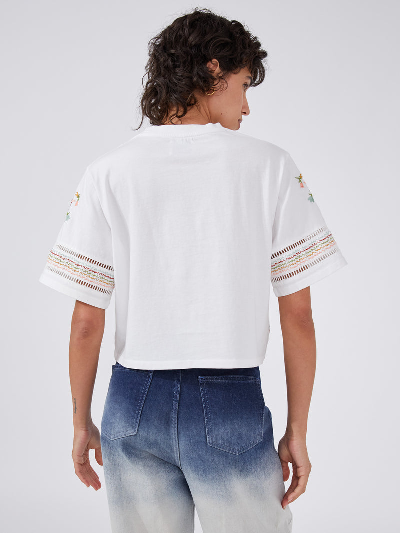 Maya Embroidered Cropped T-Shirt White