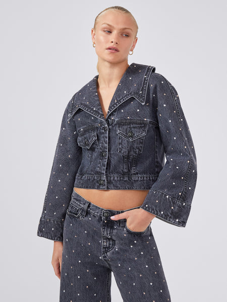 Studded Denim Jacket Acid Wash Black Hayley Menzies