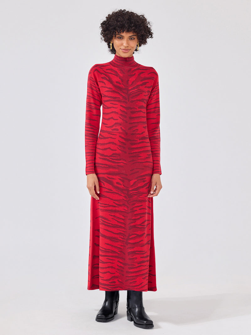 Debbie Silk Blend Knitted Dress Red