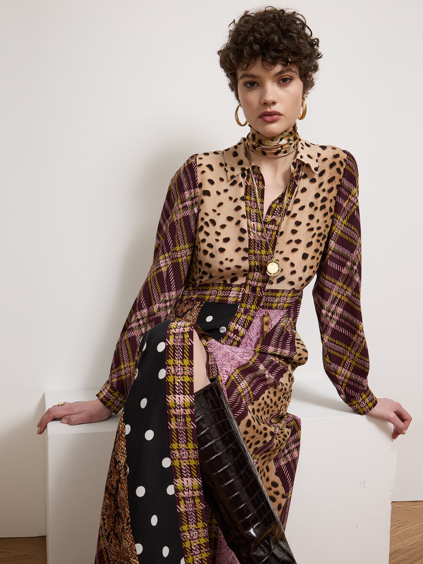 Edie Silk Shirt Dress Multi