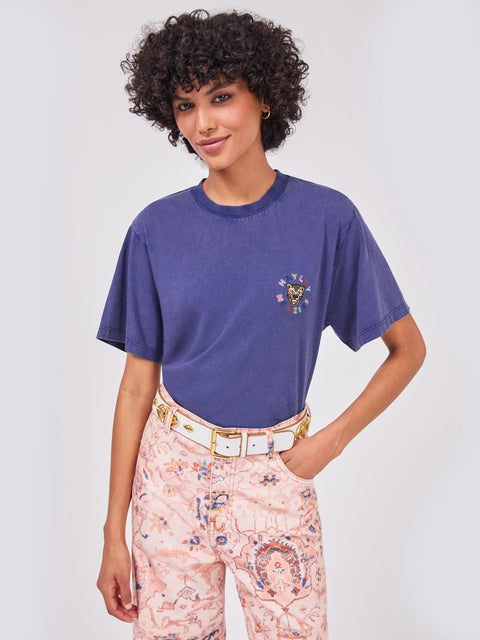 Leopard Logo T Shirt Navy