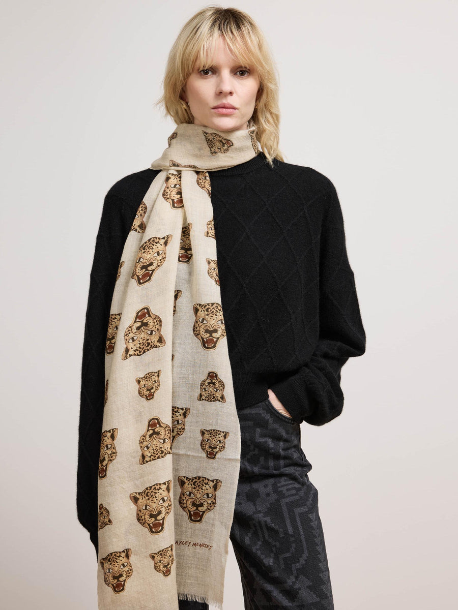 Leopard Logo Cashmere Wool Scarf