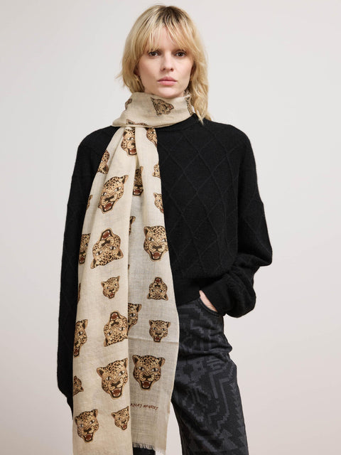 Leopard Logo Cashmere Wool Scarf