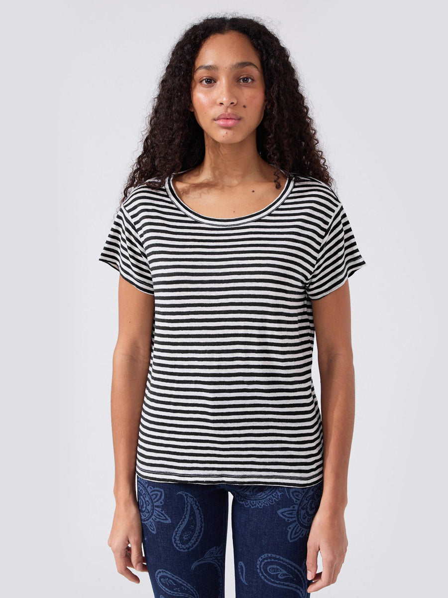 Linen T-Shirt Black and White Stripe