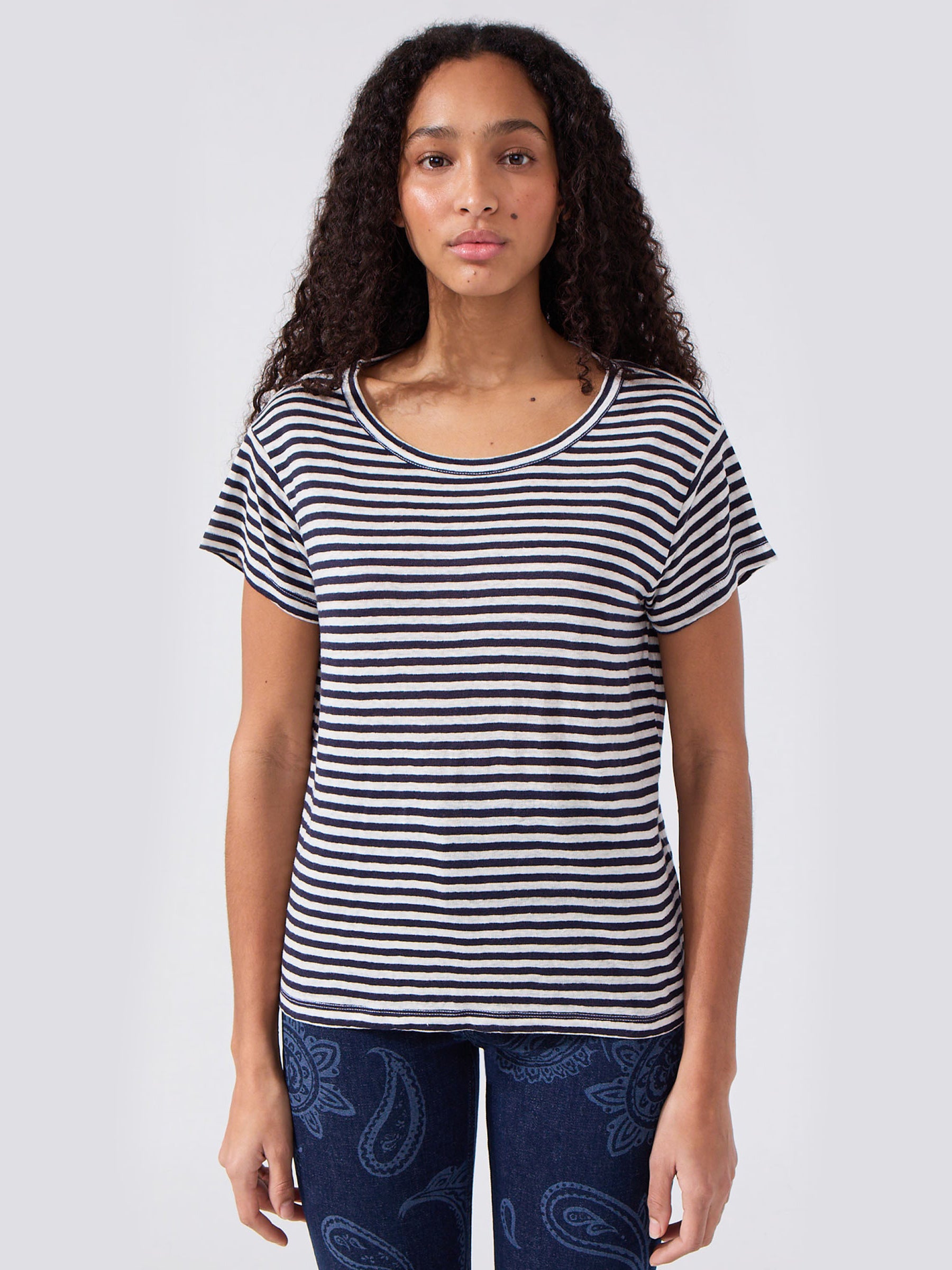 Linen T-Shirt Navy Stripe