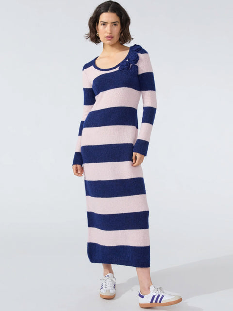 Alma Alpaca Maxi Dress Navy/Pink Stripe