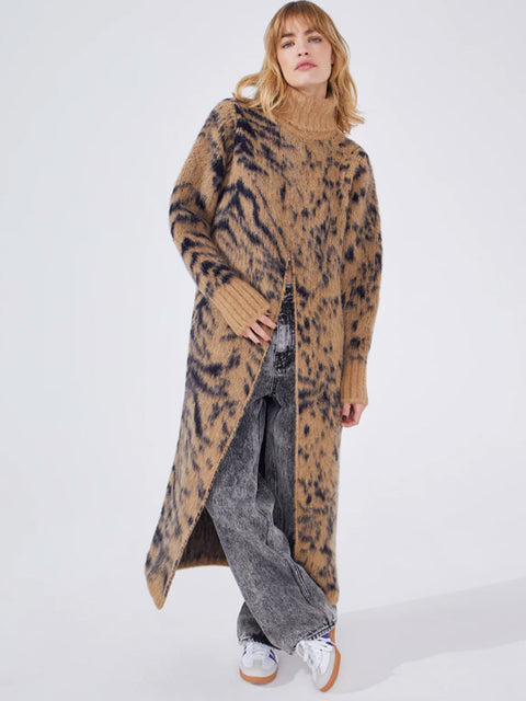 Big Meow Alpaca Jacquard Long Jumper Camel/Navy