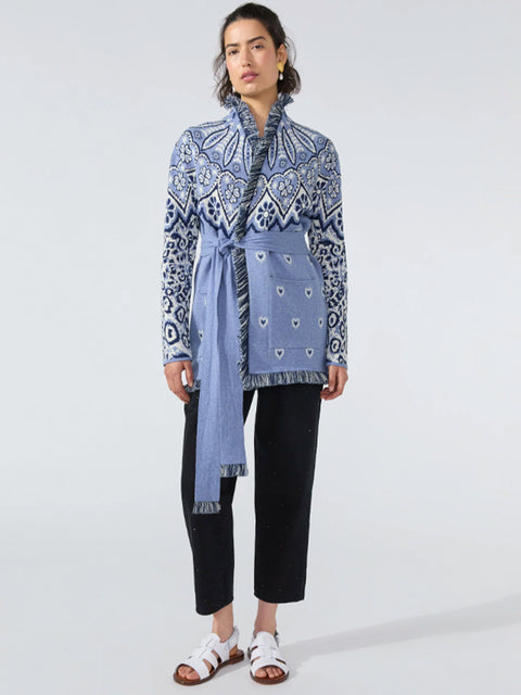 Dalton Cotton Jacquard Cardigan Blue