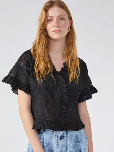 August Embroidered Blouse Black