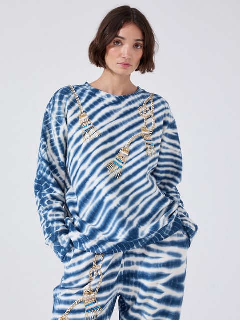Janis Tassel Embellished Sweatshirt Blue