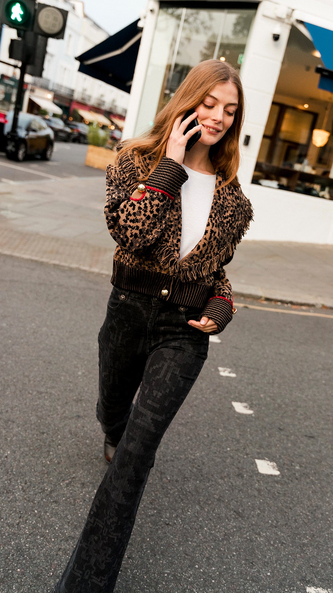 Model Wears Hayley Menzies Marley Laser Printed Flare Jeans