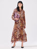 Natural Cheetah Frill Silk Midi Dress