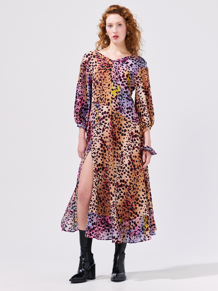 Hypnotic Cheetah Paneled Silk Maxi Dress