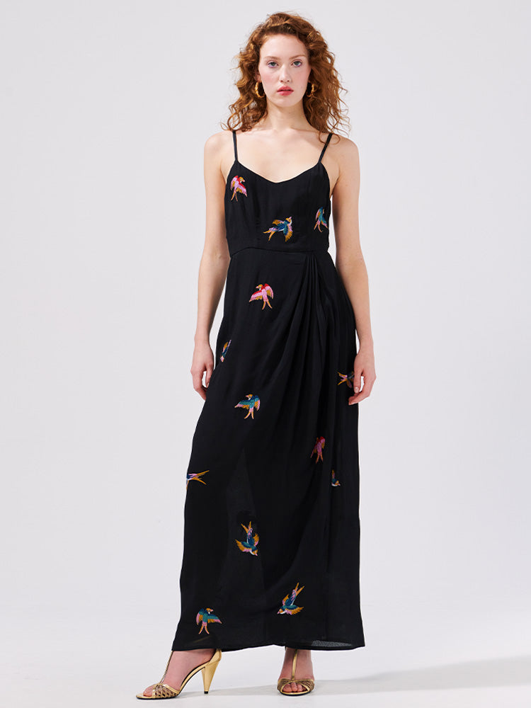 Hayley Menzies printed maxi silk shirt dress - Black