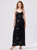 Midnight Charming Birds Embroidered Crepe Strappy Dress