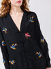 Midnight Charming Birds Embroidered Crepe Pyjama Blouse