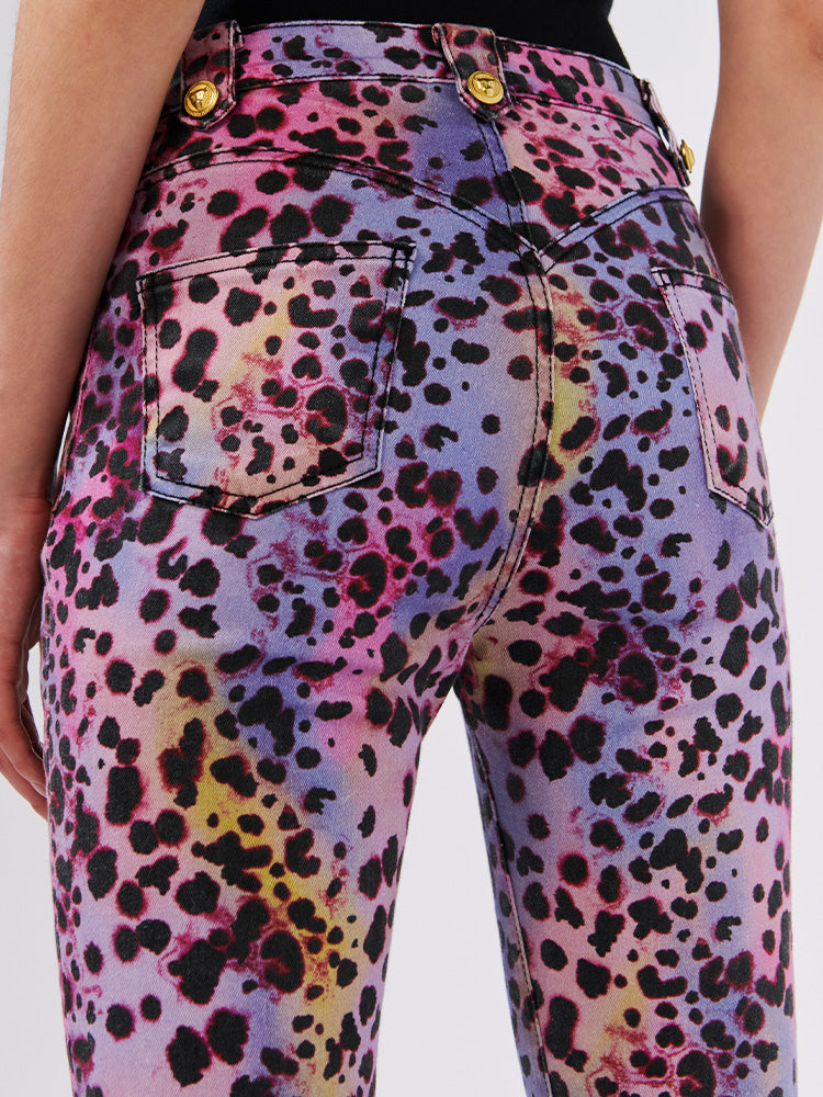 Hypnotic Cheetah Printed Flare Leg Jeans