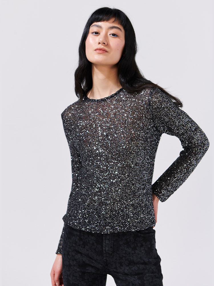 Moonshine Sequin Knit Top Black – Hayley Menzies