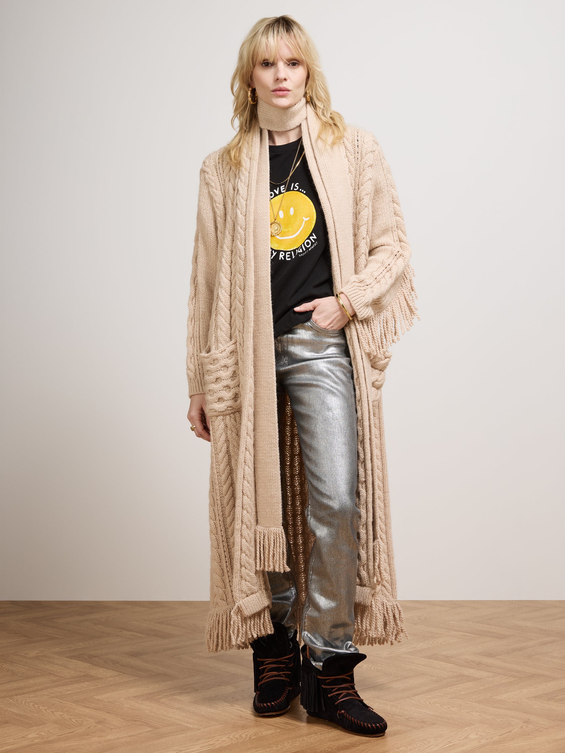 Avni Long Cardigan Ecru