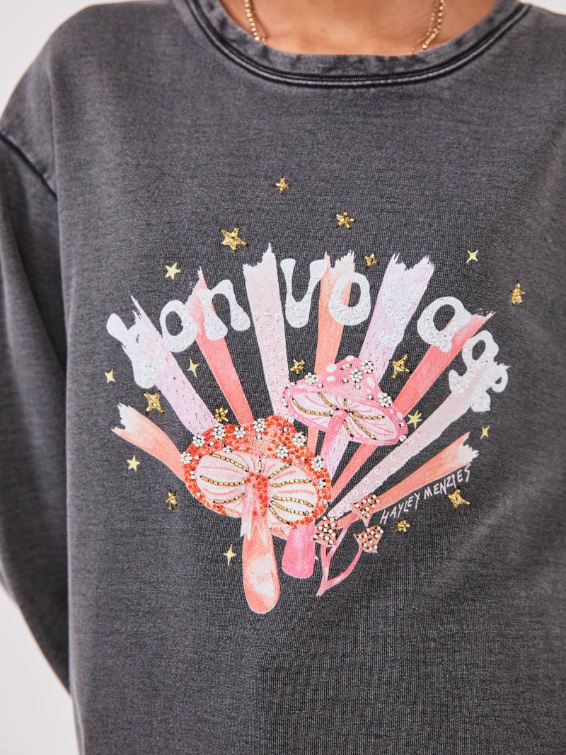 Bon Voyage Embellished Sweatshirt Grey