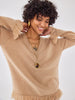 Cashmere Fringe V Neck Jumper Camel