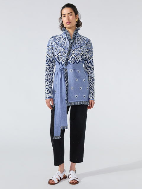 Dalton Cotton Jacquard Cardigan Blue