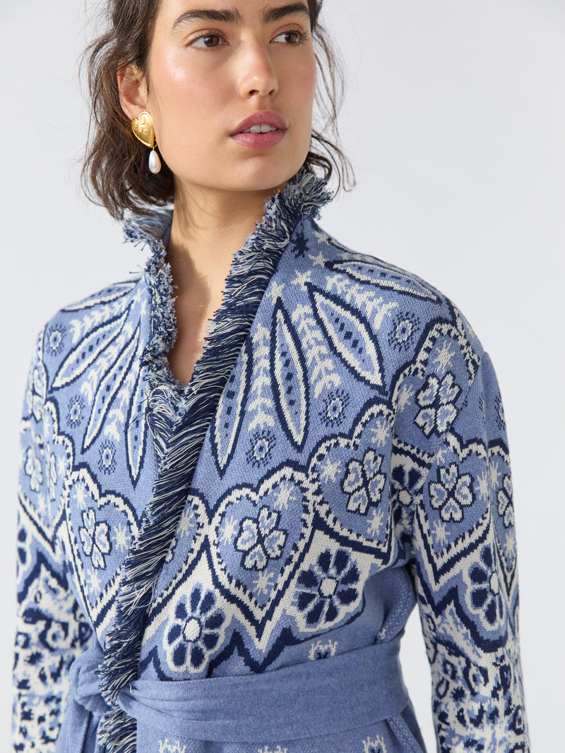 Dalton Cotton Jacquard Cardigan Blue