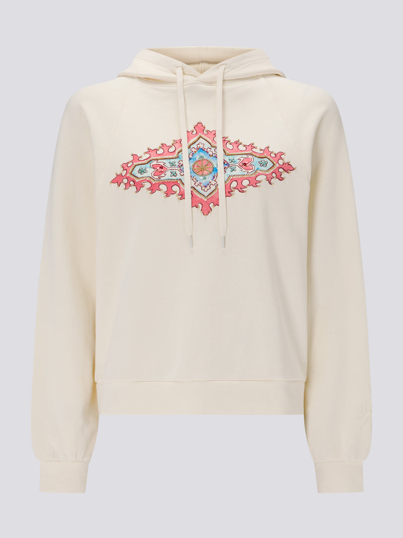 Dylan Printed Embellished Hoodie Cream