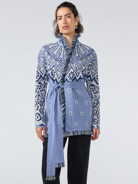 Dalton Cotton Jacquard Cardigan Blue