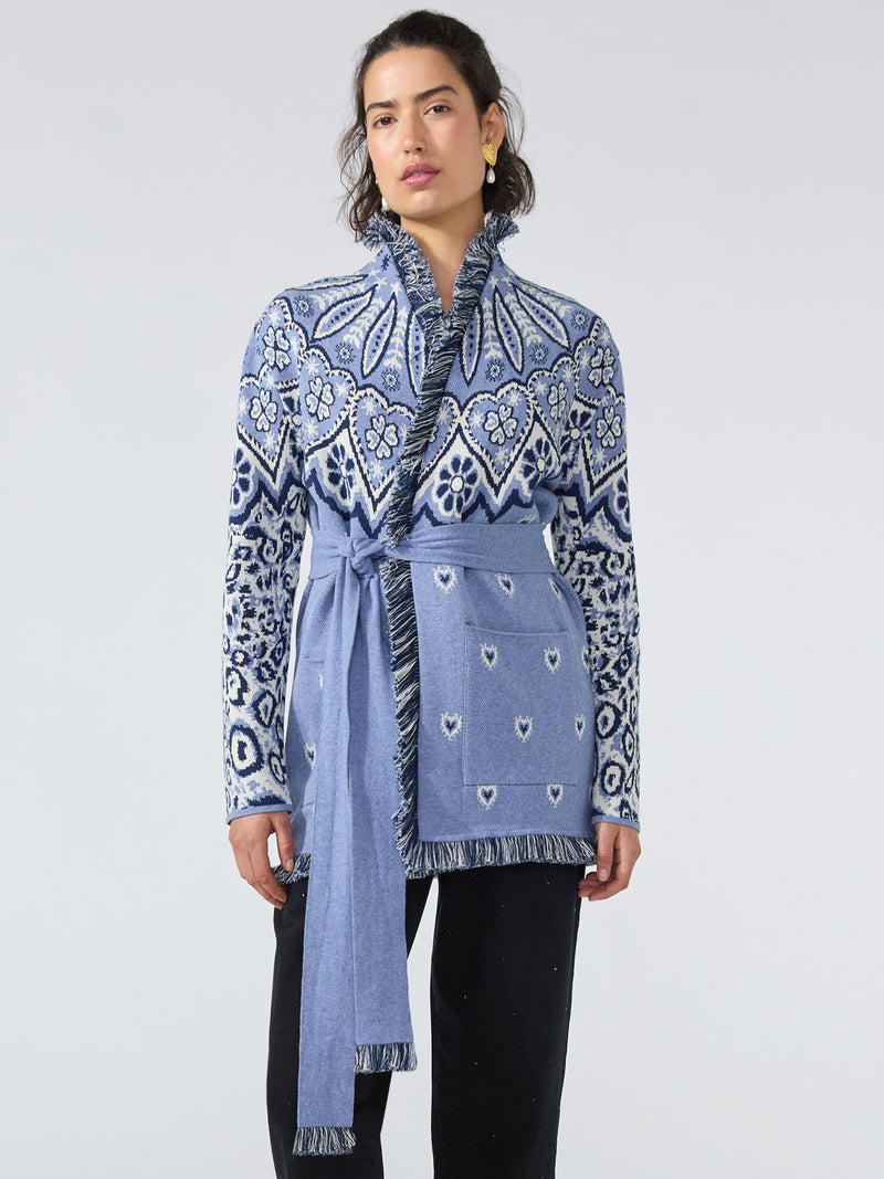 Dalton Cotton Jacquard Cardigan Blue