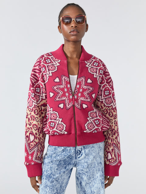 Dalton Cotton Jacquard Bomber Jacket Red