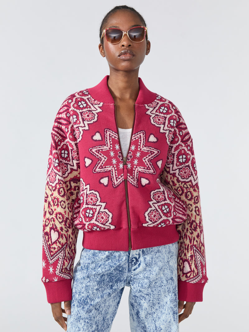 Dalton Cotton Jacquard Bomber Jacket Red