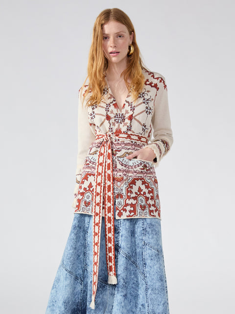 Dylan Cotton Jacquard Cardigan Oyster