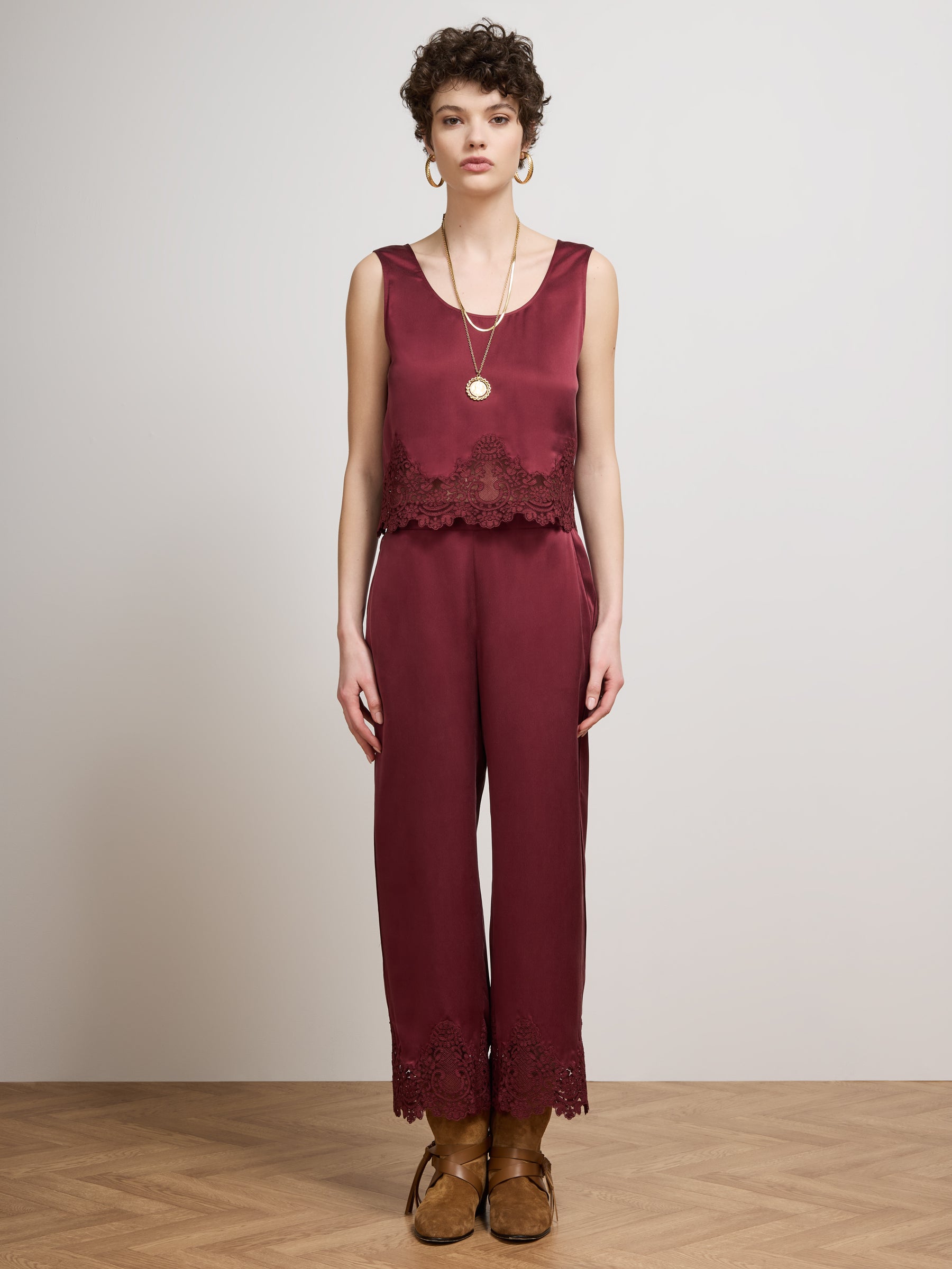 Etta Silk Trousers Burgundy