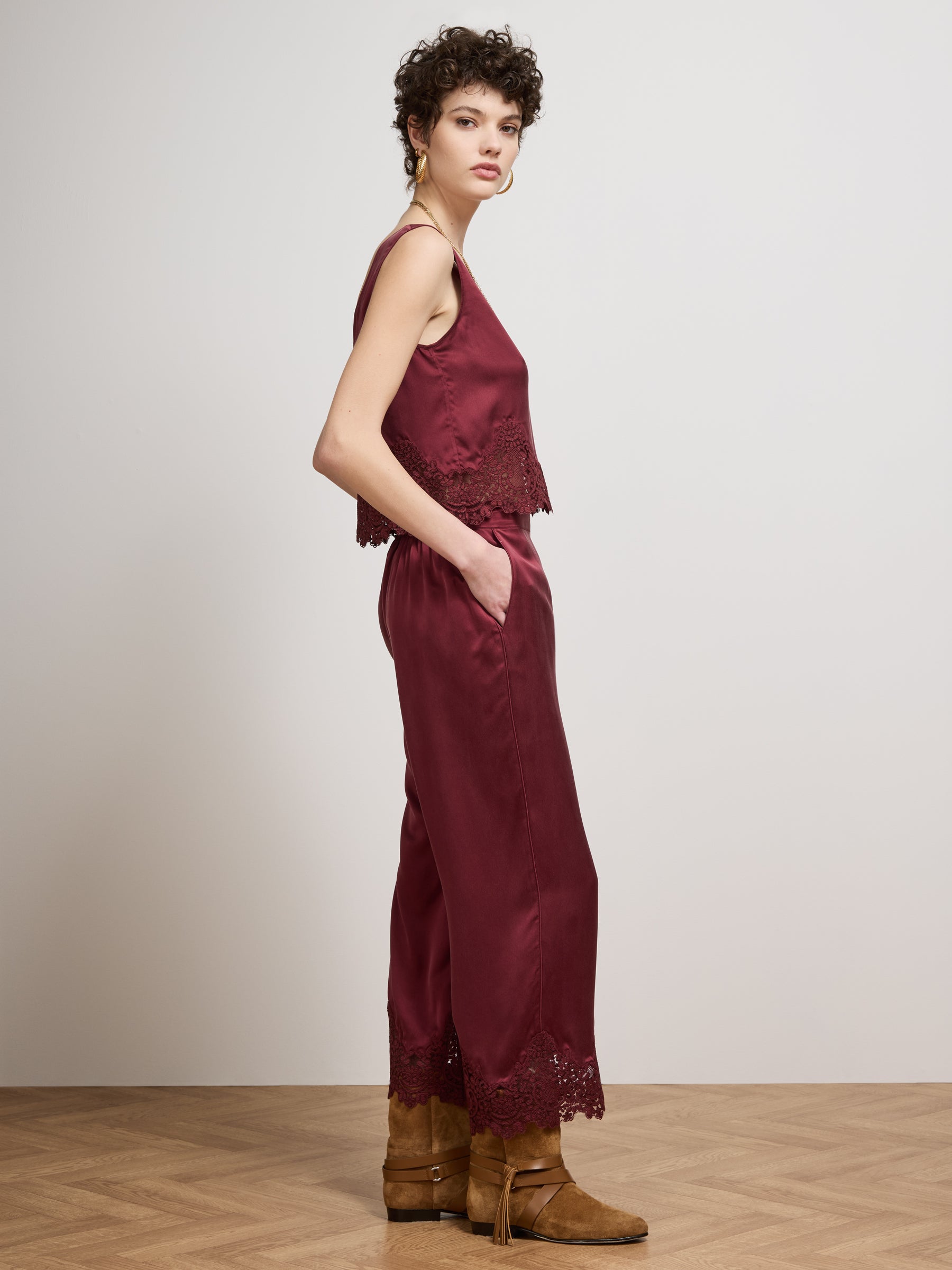 Etta Silk Trousers Burgundy