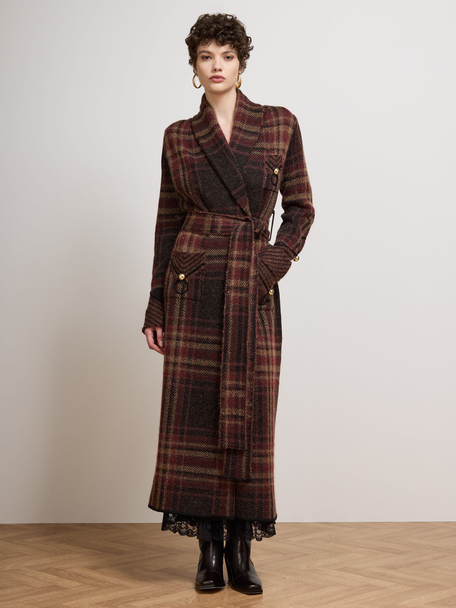 Hari Check Coat Brown