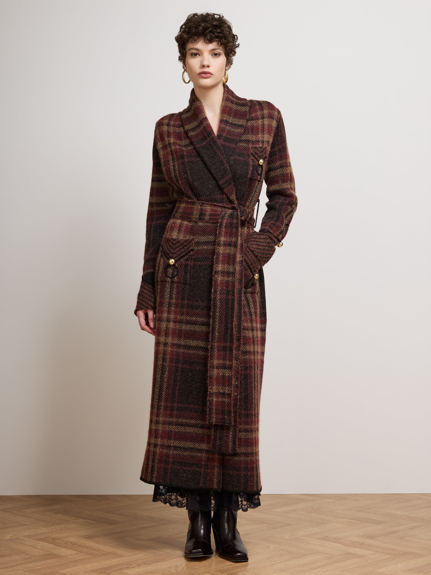 Hari Check Coat Brown