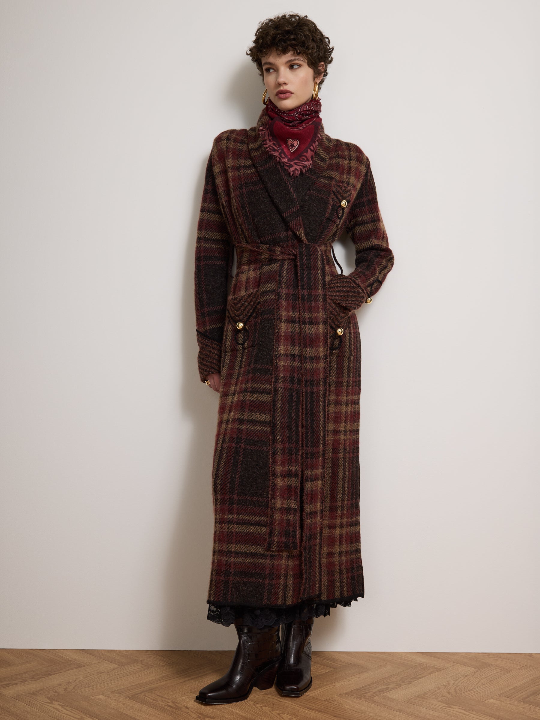 Hari Check Coat Brown