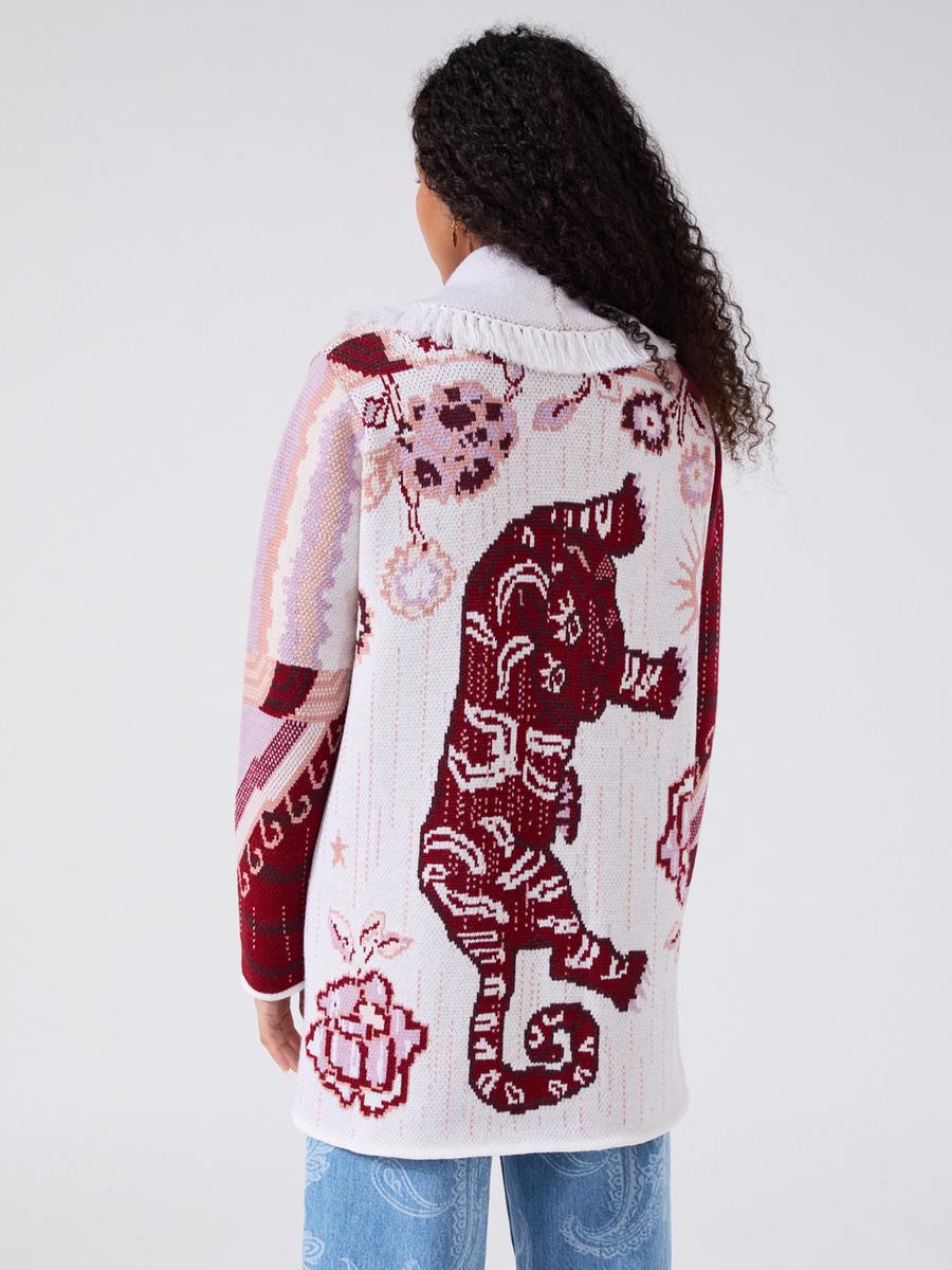 Tibetan Tiger Merino Cardigan Cream