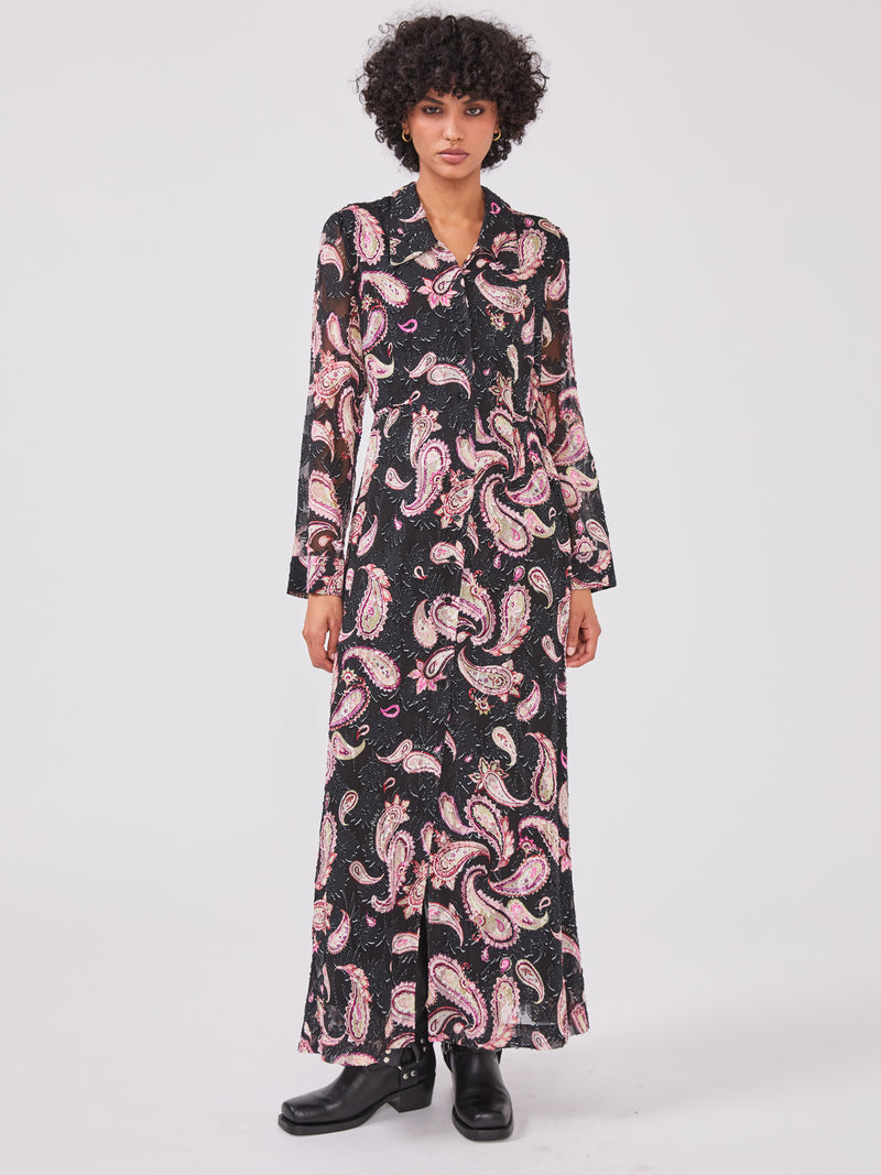 Jimi Silk Jacquard Shirt Dress Black