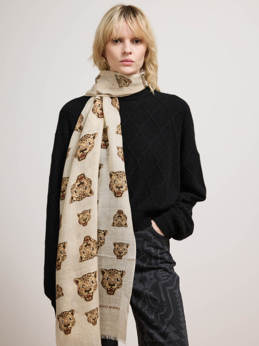 Leopard Logo Cashmere Wool Scarf
