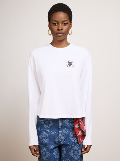Leopard Logo Long Sleeve T-Shirt White