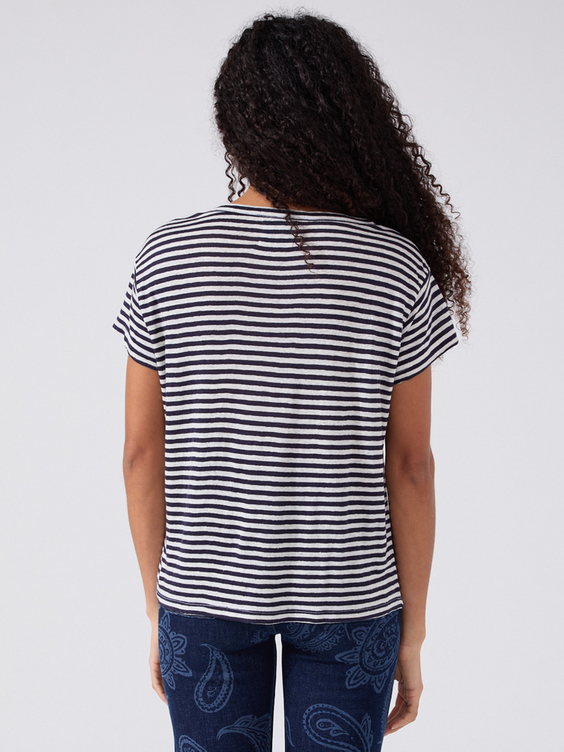 RELAXED LINEN CROPPED T-SHIRT STRIPE