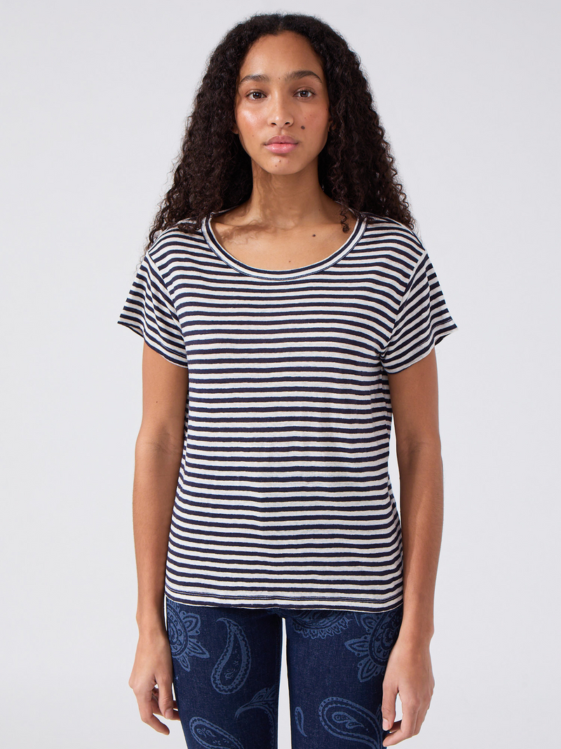 RELAXED LINEN CROPPED T-SHIRT STRIPE