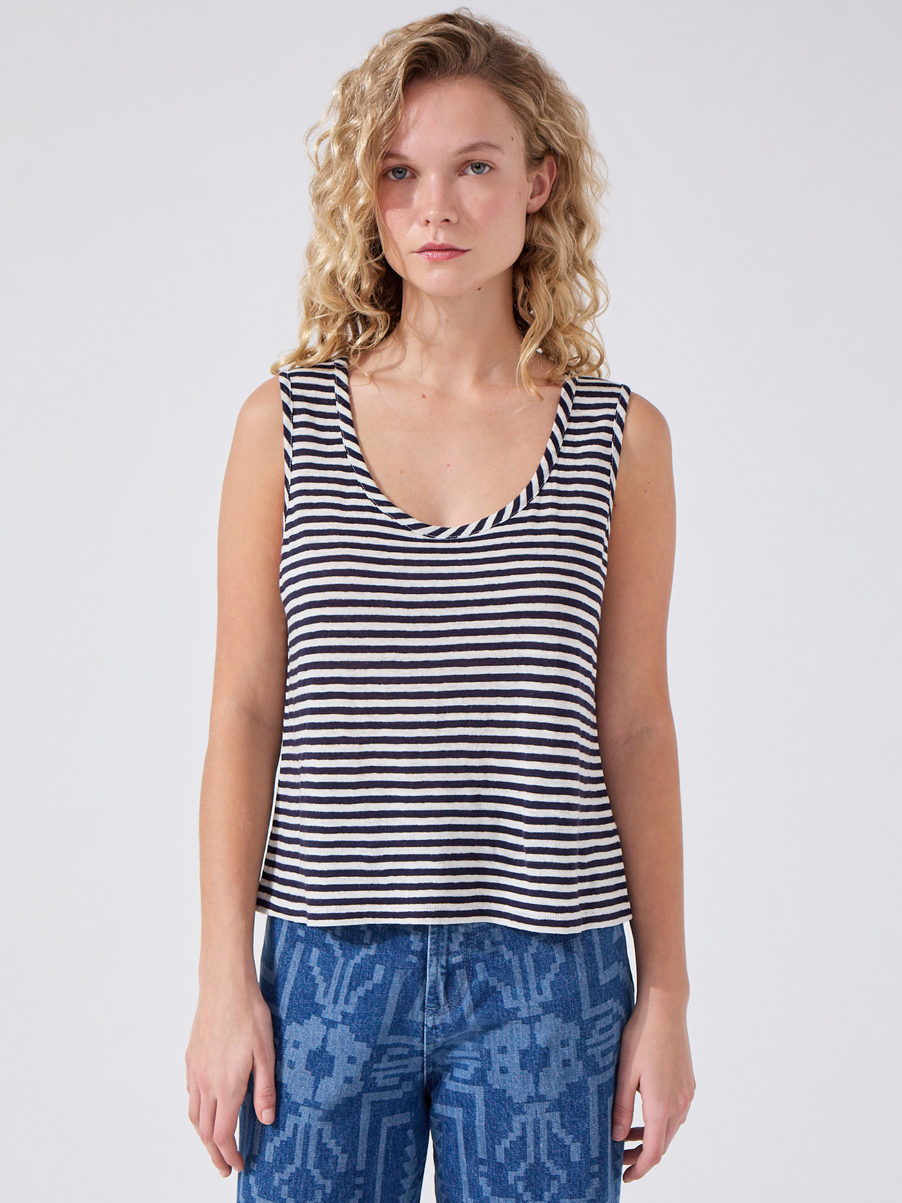 Linen Vest Navy Stripe