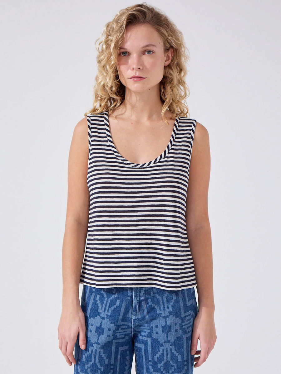 Linen Vest Navy Stripe