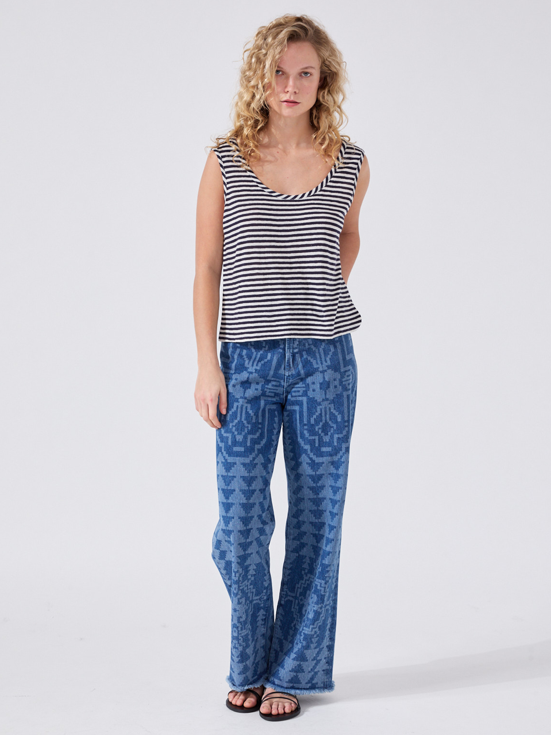 Linen Vest Navy Stripe